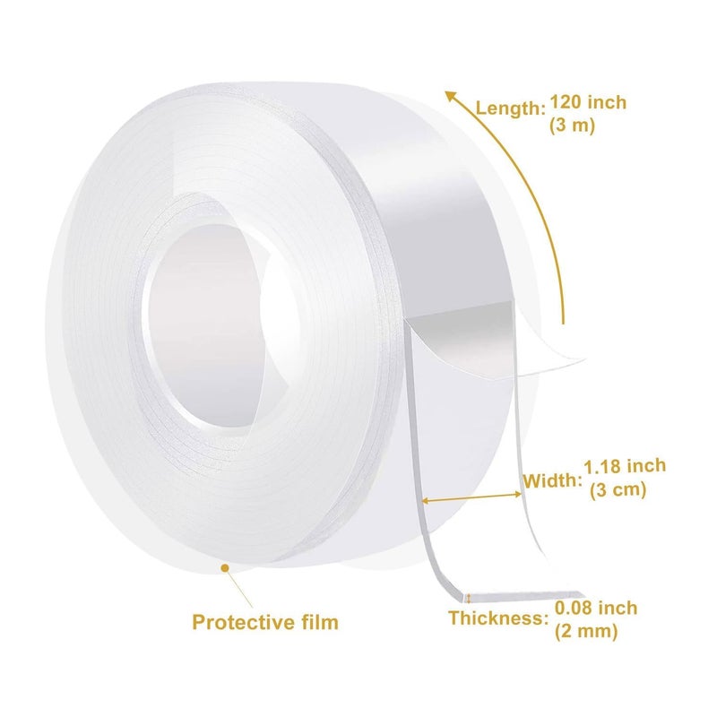 WINNOW Double Sided Heavy Duty Extra Strong Adhesive Tape -Indoor/Outdoor Household Nano Tape Hanging Indoor/Outdoor Christmas Decorations, Lights, Garlands - Reusable and Damage-Free (1.18 inches x 10 feet) - Image 2